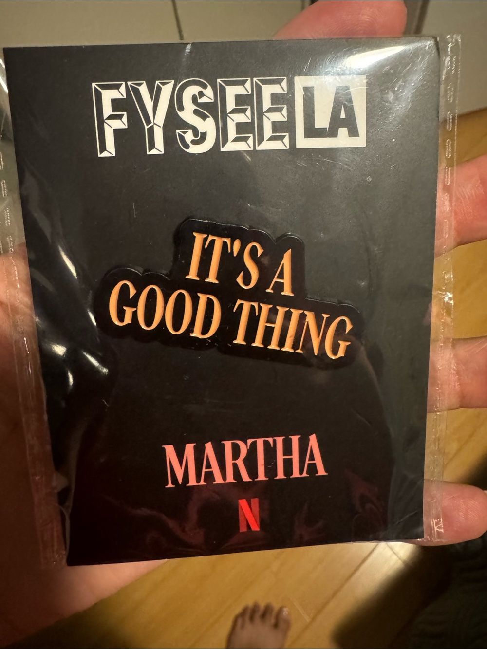 Netflix Black Enamel Pin with Orange Lettering - "It's A Good Thing"